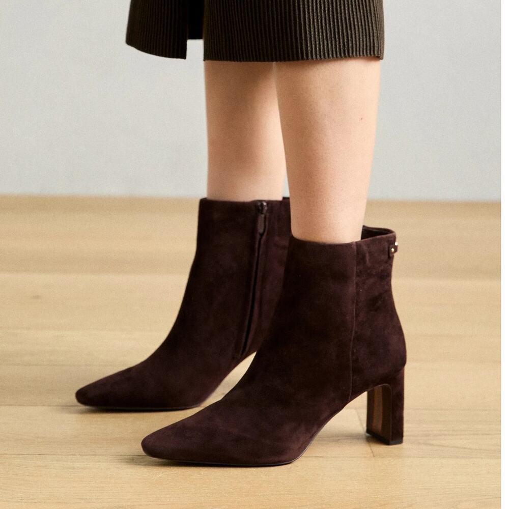 Sam Edelman Dark Brown Suede Pointed Toe Ankle Boots